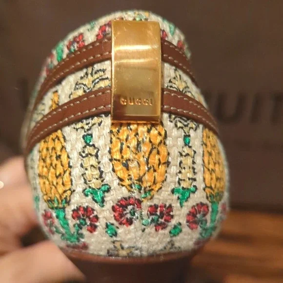 Gucci horsebit pineapple print brown leather d'Orsay vintage heels size 6.5 - Picture 4 of 9
